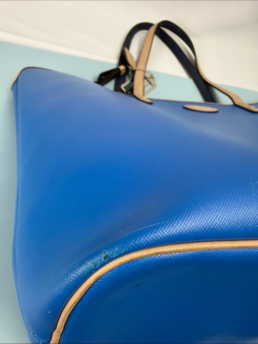 Coach Metro Tote in Blue Leather with Tan Trim